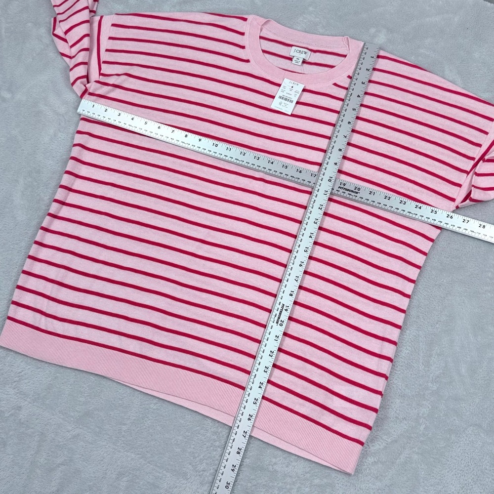 J Crew Dropped Shoulder Crewneck Sweater Womens XL Pink Striped Relaxed Pullover - Picture 5 of 8